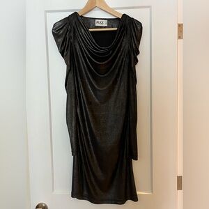 ALICE by Temperley UK Slinky SIlver Lame Long Sleeve Puff Shoulder Draped Dress